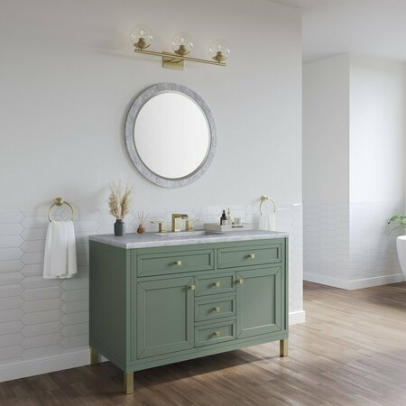 James Martin Vanities Chicago 48in Single Vanity, Smokey Celadon w/ 3 CM Carrara Marble Top 305-V48-SC-3CAR